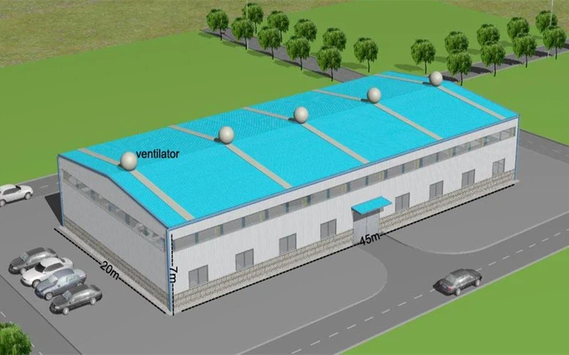 Almacén de estructura de acero de dos plantas de 45 m x 20 m